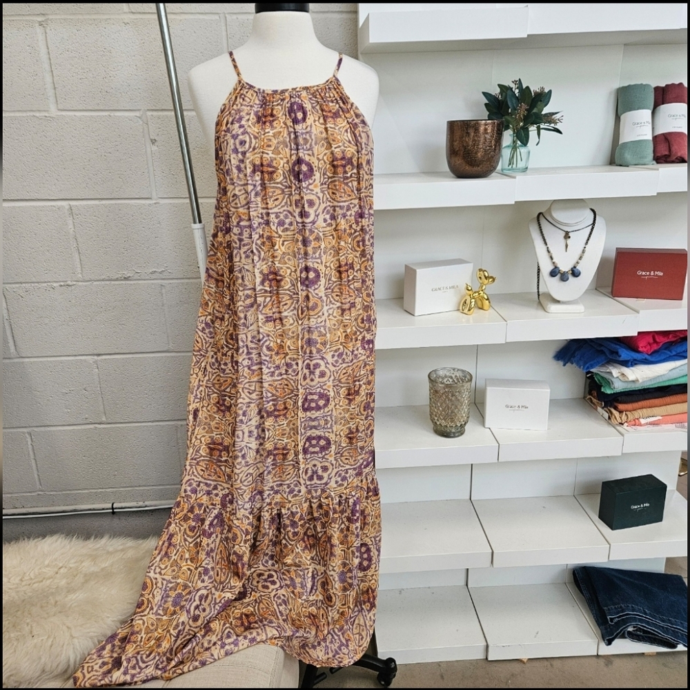 Strappy Maxi Dress In Tile Print